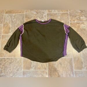 NATURAL LIFE Olive Top with Multicolor Trim